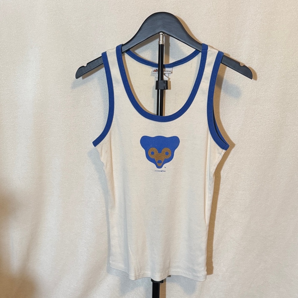 Chicago Cubs White and Blue Tank Top with cubby Bear Design